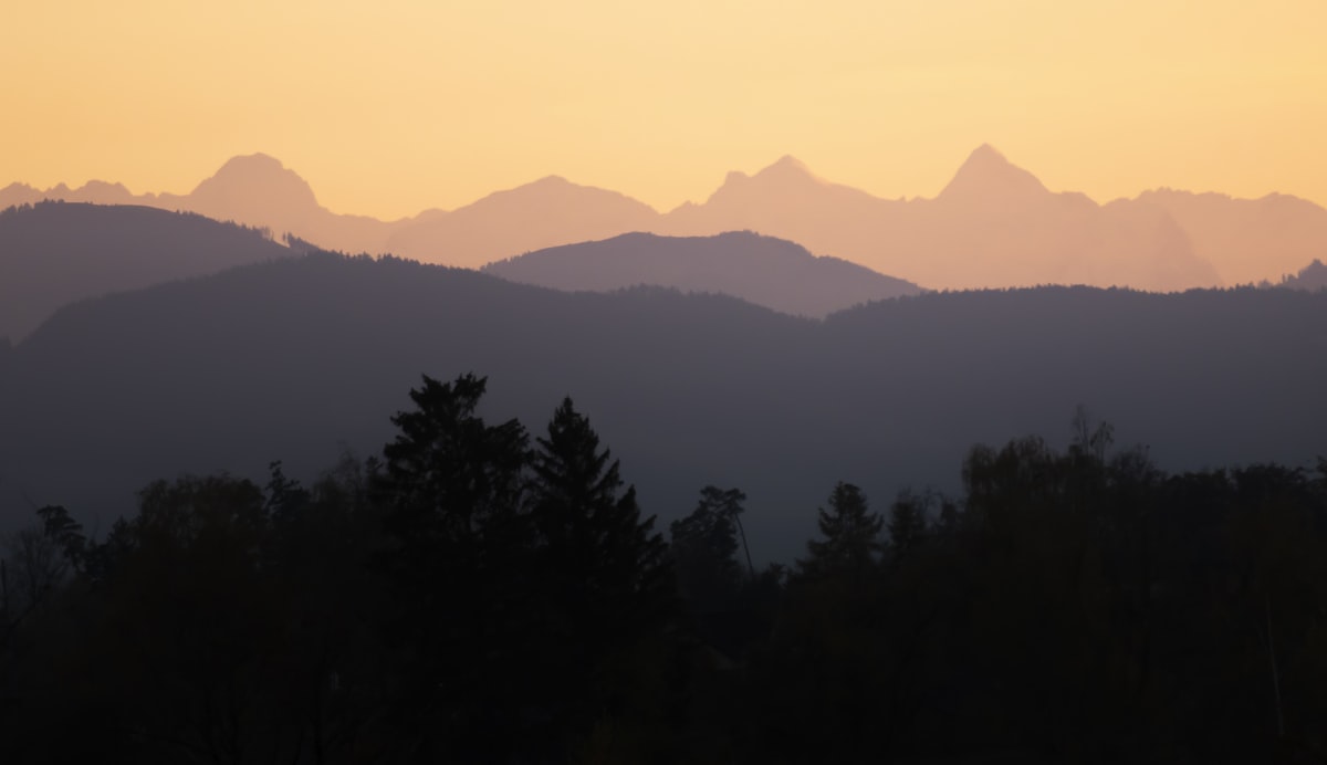 Cascade Range ridges silhouetted at dusk