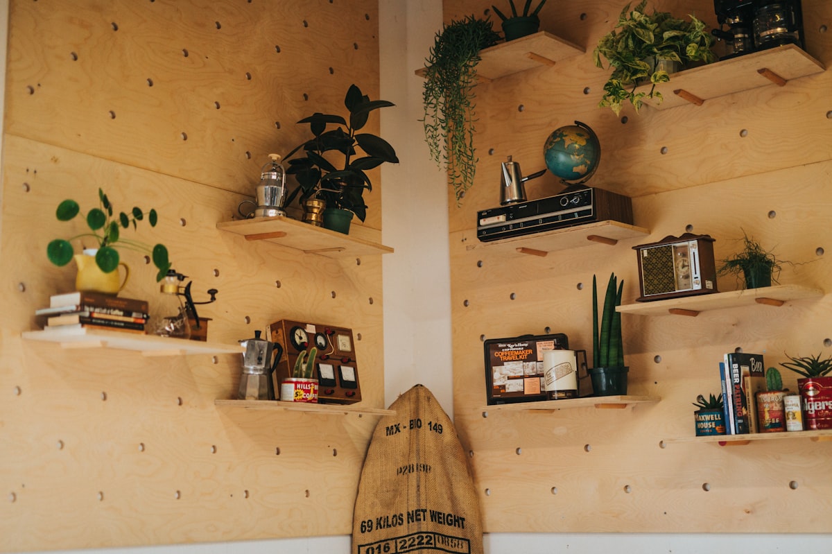 Wood shelves at the Pierce Outdoor Co. retail shop on Pacific Avenue, Tacoma